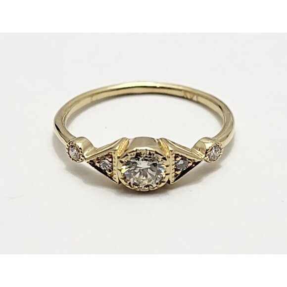 Beautiful 14K Karat Solid Yellow Gold Designer Round Diamond Ring - Size 4.25 - Picture 6 of 16